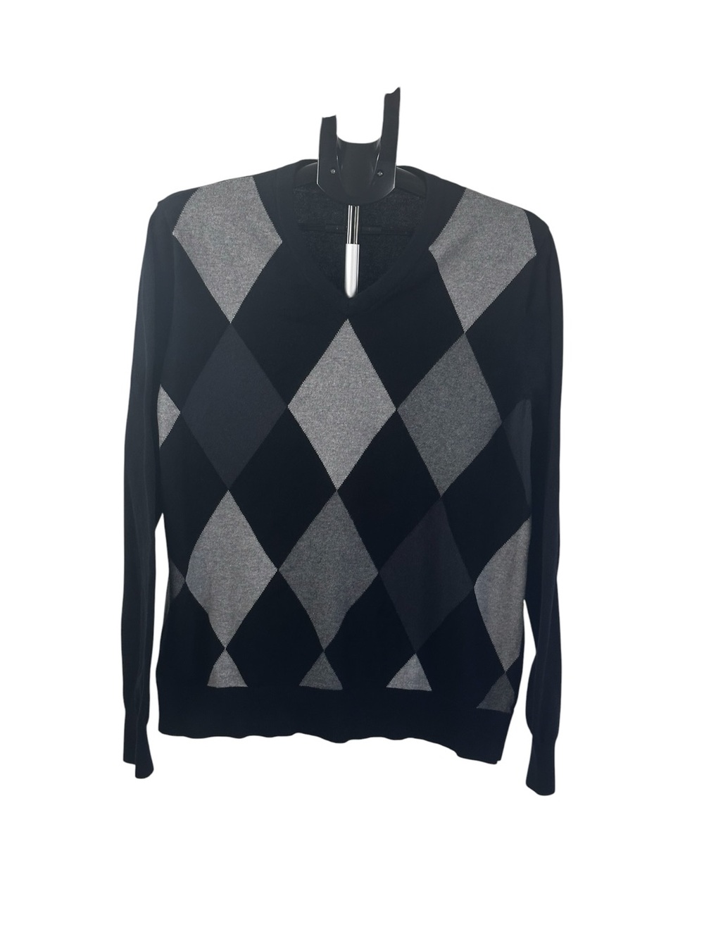 Merona Black Gray Argyle V-Neck Sweater Men’s Medium Preppy Old Money